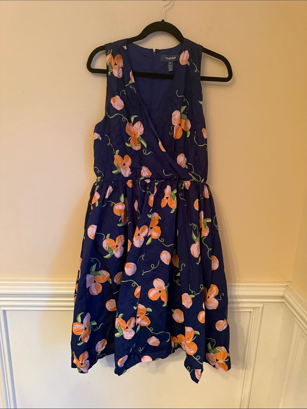Modcloth Navy Floral Faux-Wrap Midi Dress Size 16